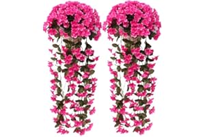 Heflashor 2 Packs Hanging Baskets Artificial Flowers,Artificial Hanging Flowers Outdoor,Lifelike Faux Wisteria Hanging Garland for Outdoor Home Wedding Garden/Yard String Floral Decoration