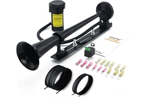 GAMPRO Clacson per camion, 12 V, 150 dB, cromato, zinco, doppia tromba Air Horn con compressore, per tutti i veicoli da 12 V, camion, barche, cars, furgoni (bianco)