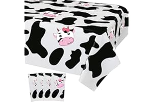 INSPIREYEE Cow Print Plastic Tablecloth (Pack of 4), 86 x 51 inches Farm Animal Themed Party Tablecovers for Cow Theme Birthday Party Supplies (A)