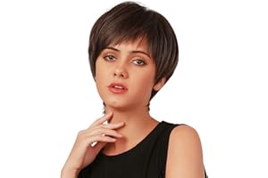 Becus Pixie Cut Perruque brune perruque synthétique résistant à la chaleur cheveux courts et droits perruque Pixie pour les femmes usage quotidien Cosplay