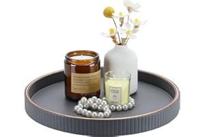 KINGFOM Round Tray, Candle Plate, PU Leather Large Tray Perfume Plate, Coffee Table Decor, Decorative Serving Trays Dining Table Accessories, 30 cm (Gray)