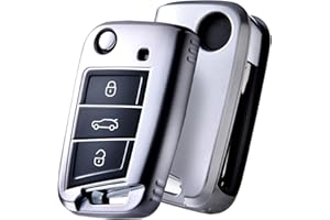 OATSBASF Etui na kluczyki samochodowe kompatybilne z VW Golf 7, etui na klucze do VW Polo, Skoda, Tiguan, MK7 etui na klucze z 3 przyciskami (Q-Grey)