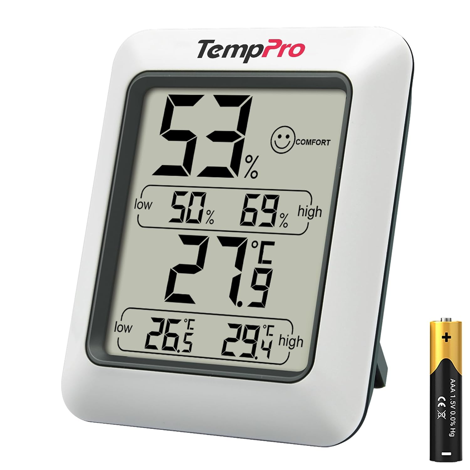 TempPro TP50 Termometro igrometro digitale per interni | Registra temperature massime e minime, indicatore di umidità e comfort climatico per casa/ufficio, Precedentemente ThermoPro
