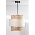 AKWAY Wicker Rattan Cane Webbing Bamboo Hanging lamp Pendant lamp for Home Decoration Premium Ceiling Light Boho Hanging Ceiling lamp(14" Dia x 11" H) (Bulb not Included)(Beige)