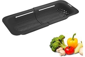 Westmark Colador para fregadero, Colador extensible para escurrir frutas, verduras y platos, Práctica bandeja de goteo, Gris, 36-49 cm