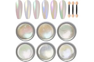 GZMAYUEN Efecto Espejo Para Uñas Polvo 6 Colors Efecto Perla Polvo Sirena Pigmento Cromo para Uñas Glitter Purpurina Polvo Nail Art Mirror Nail Glitter Powder Set