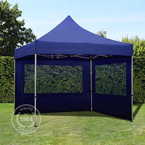 PROFIZELT24 Faltpavillon Faltzelt Klappzelt Partyzelt Falt-Pavillon mit 2 Seitenteilen, ALU Popup für Garten Terrasse Feier Markt als Unterstand, Dachplane 100% WASSERDICHT 280g/m², 3x3m, dunkelblau - 2
