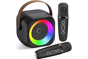 YunLone Kids Karaoke Machine with 2 Wireless Microphones, Bluetooth 5.3 Speaker, Vocal Effects (Child, Male, Female, Monster Voice, Voice Removal), Modern, Compact, Black