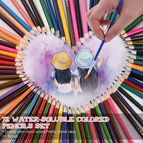 KKmoon 72 Farben Wasserlöslich Buntstifte Set mit Bürste in Papier Kästchen, Vor Geschärft Farbestifte für Kinder Erwachsene Künstler Zeichnung Skizzierung Schreiben Malen Artwork Färbung - 5