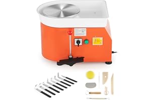CREWORKS Máquina de Rueda de Cerámica Eléctrica Diámetro de 25 cm Torno de Alfarero Eléctrico 350 W Máquina de Arcilla de Cerámica 0-300 RPM Carga (con Mango Manual Y Pedal de Pie)