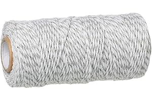 ‎SIAURA MATERIAL SiAura Material ® - 92m Schnur aus Baumwolle, 1,5mm dick, grau – weiß gestreift