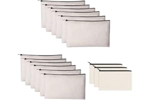 TIANLONG Canvas Makeup Bags,Canvas Zipper Bags,15 Pcs Blank Canvas Bags with Zipper, Canvas Pencil Case,DIY Craft Bags Cosmetic Pouch Makeup Bag for Travel,Apply to Women, Girls and Students