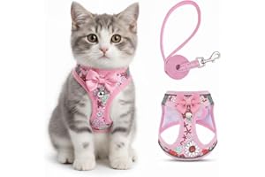 HAHEITA Cat Harness and Lead Escape Proof for Walking, Adjustable Soft Kitten Harness with Reflective Straps Step in Cat Vest for Small Kitten and XS Dogs