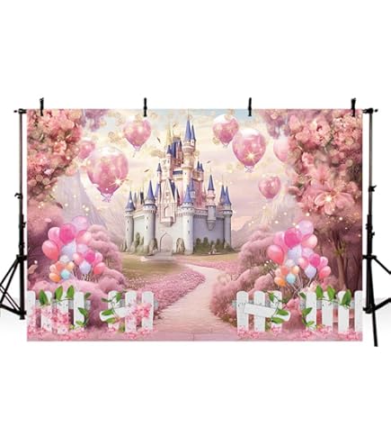 Maoglfuriron 7x5ft Castle Backdrop Pink Castle Girl Birthday Photography Background Princess Fantasy Tower Birthdays Decorations Banner Wedding Baby Shower Party Photo Booth Props Studio Home Decor