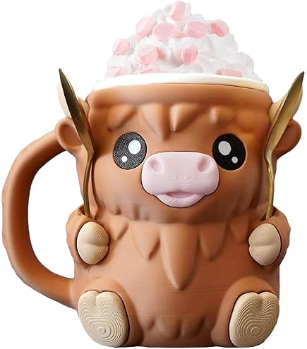 Produktbild von 3D Highland Cow Eisbecher-Halter – Mit 2 Löffeln, Niedlich, Für Zuhause, Picknick, Party & Camping