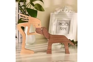 JAUHMUI Holzskulptur Ornamente,Familien-Welpe Holzschnitzerei Ornamente, Hundefiguren Ornamente,Abstrakte Stil Menschen mit Hund Statue,Handgeschnitzte Figur,Holzschnitzerei Kreative Geschenke Hund (Stil B)