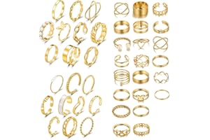 TOFBS 42 Stück Vintage Gold Knöchel Ringe Set für Frauen Mädchen Boho Offene Stapelbare Ringe Set Midi Ringe Perle Schmetterling Herz Fingerringe Set
