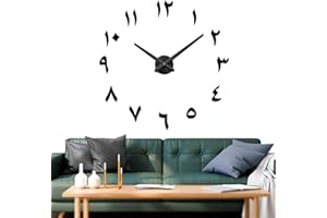 Vangold Zegar ścienny z cyframi arabskimi DIY bezramkowy duży 3D naklejka lustrzana duże zegarki dla domu, biura, dekoracji (Czarny-101)