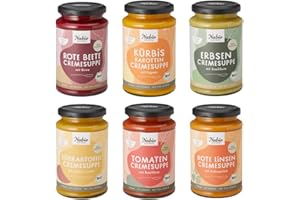 ‎NABIO NABIO | Bio-Gemüsesuppen im 6er Pack I Erbse, Tomate, Süßkartoffel, Rote Beete, Rote Linse, Kürbis I (6x 375 ml)