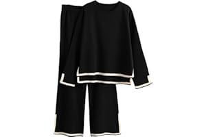 Famulily Women's Tracksuitst Color Block Long Sleeve Knit Sweater Top and Wide Leg Pants Loungewear Sets S-XL