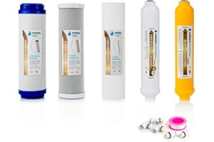 Kit de 5 Filtros Universales para Osmosis Inversa - Incluye Rollo de Teflón, Conectores y T - Ideal para Equipo de 6 Etapas Universal - Nature Water Professionals