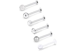 Mayhoop 16G Piercing Oreja Tragus Helix Acero Quirúrgico Bola Zircón Labio Labret Studs Anillo de Labios Daith Cartílago Mujer Hombre Joyería de Piercing 8mm