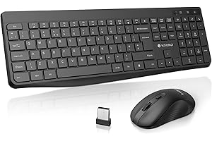 KOORUI Wireless Keyboard and Mouse Combos, 12 Multimedia and Shortcut Keys UK Layout Full Size Keyboard and Mouse Set for Windows,MacOS,Linux-Black (Battery Not Included)