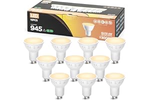 GREAT JACOB Bombillas LED GU10, 3000K Luz Calida, 6W Equivalente 128W Halógena, 945Lúmenes 100° Spotlight, no regulable, Pack de 10