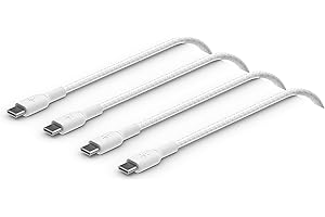 Belkin BoostCharge câble USB-C vers USB-C à gaine tressée, câble USB C charge rapide pour iPhone 16, iPhone 15, Samsung Galaxy S24, S23, iPad Pro, Google Pixel, etc., 2 m, pack de 2, blanc