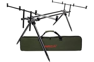 ARAPAIMA FISHING EQUIPMENT® Treppiede per Canna da Pesca 'Riverbank' per 4 canne | Supporto per Canna da Pesca Regolabile | incl. Borsa per portacanna