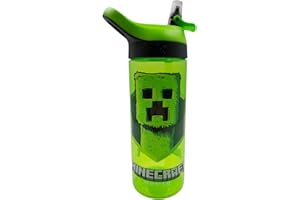 HOX Minecraft Movie Atlantic Creeper Green 600ml Drinks Bottle Durable Plastic School Water Bottle + Removable straw, Leak Proof | Gift for Minecraft Gamers