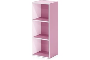 Furinno Luder 3-poziomowy regał z otwartą półką, biały/różowy