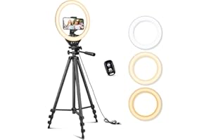 10'' Ring Light with 50'' Extendable Tripod Stand, Sensyne LED Circle Lights with Phone Holder for Live Stream/Makeup/YouTube Video/TikTok, Compatible with All Phones.