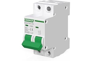 CHENGPI 2P Interruttore Magnetotermico 63A DC 1000V 6kA,Fotovoltaico Mini Interruttore Magnetotermico Differenziale con Protezione da Sovraccarico e Protezione da Cortocircuit