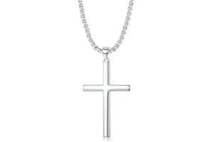 KRFY Collar con Colgante de Cruz de Plata de Ley 925 para Hombre y Niños, Collar con Cruz de Crucifijo Chapado en Oro Blanco de 18 Quilates con Cadena Collar Acero Inoxidable de 18/20/22/24 pulgadas