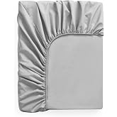 Super Mundo &ndash; Fitted Sheet 150 x 190/200 cm Adjustable Soft Cotton Breathable Anti-Dust Mite Absorbent, Light Grey (150 Bed)