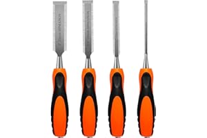 HPMAISON 4PCS Wood Chisel Set, Heavy Duty Woodworking Carving Hand Tools with with Soft Ergonomic Grip Handles 6mm, 12mm,19mm, 25mm (1/4", 1/2", 3/4", 1")