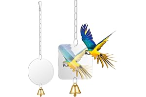 Kisangel Bird Mirror with Bell Cage Toy for Parakeet Cockatiel Conure Small to Medium Parrots Interactive Hanging Swing Ringer