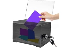 aghoer Boîte de dons en acrylique, boîte de dons verrouillable, urne noire transparente avec serrure à clé, pour concours, votes et cartes de visite, avec autocollant