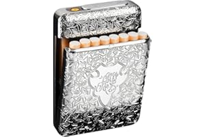RWXCOW Papierośnica z zapalniczką, elektroniczna, zintegrowana, bezpłomieniowa zapalniczka, opakowanie 16 sztuk 84 mm, pudełko na papierosy King Size, srebrny, 83YG53TY