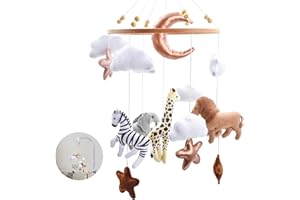 Aolkee łóżeczko dziecięce, karuzela łóżeczko dziecięce, filc zwierzęcy, drewniane łóżeczko, słoń żyrafa lew chmurka dziecko ruchome wisiorek, dzieci i dziewczęta dekoracja dzienna dla niemowląt 0-12