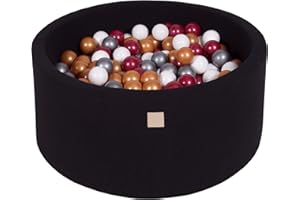 MEOWBABY Piscine À Balles pour Bébé - Rond 90x40cm Piscine a Balle pour Enfant avec 300 Balle, Coton, Noir: Bordeaux/Or/Blanc/Argent