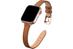 SUNFWR Kompatibel mit Apple Watch Armband 38mm 40mm 41mm,Echtes Ersatz Lederarmband,Schlank und Leicht Armband für die iwatch Serie Ultra/8/7/6/5/4/3/2/1,SE(Braun&Roségold)