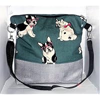 Beuteltasche Umhängetasche französisches Bulldogge Baumwollstoff Kunstleder