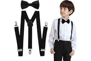 Tokaneit Enfants Bretelles Noeud Papillon Set,Ensemble de Nœud Papillon et de Sangle,Réglables Bretelles à Y,Enfants Bretelles et Nœud Papillon,Bretelles Élastiques Réglables