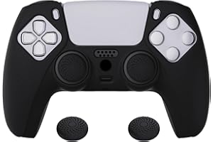 PlayVital Black Pure Series Anti-Slip Silicone Cover Skin for ps5 Controller, Soft Rubber Case for ps5 Wireless Controller with Black Thumb Grip Caps