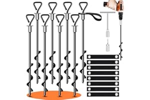 PAMOFUPER Trampoline Stakes Ground Anchors Screw in Tent Stakes Heavy Duty for High Winds, Trampoline Anchors with Straps, Canopies, Carports, Sheds, Swing Sets,Mobile Home 14in Ground Anchors (8)