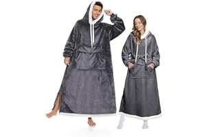 MILDLY Hoodie Decke Damen und Herren mit Ärmeln, übergroße Hoodie Decke Lang 165-185cm, Decken Hoodie Weich und warm, Kann als TV Decke, Oversize, Dunkelgrau