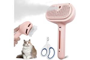NATUYA Cat Steam Brush with Release Button, Pet Spray Brushes for Shedding & Grooming, Spritz Defur Comb for Cats Dogs Long Short Haired, Steamy Brush for Cats Removing Loose Fur and Massage (Pink)