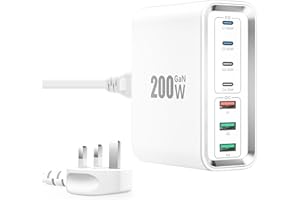 SUIWEL Super Fast Charging Station, 200W GaN 7-Ports Charger Station Hub, Mutil USB Chargers Wall Plug 65W USBC Charger for MacBook Pro/Air, iPads, iPhone 16/15/14, USBC Laptops,Samsung Galaxy S25/S24/S23
